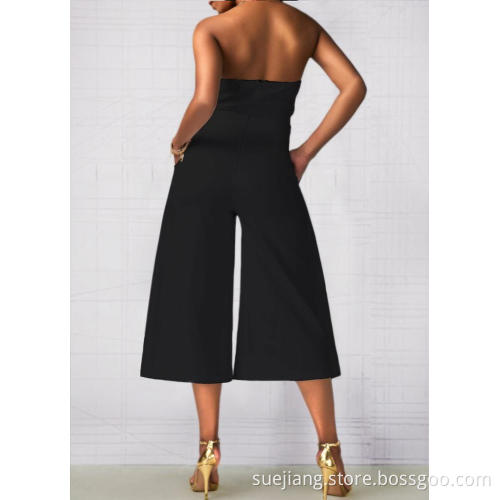 Women Office Loose Wide Leg Pants Jumpsuits